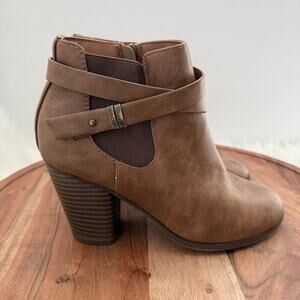 MarcoRepublic Boots Womens Size 5 Brown Ankle Booties Block Heel Zip‎ Strap
